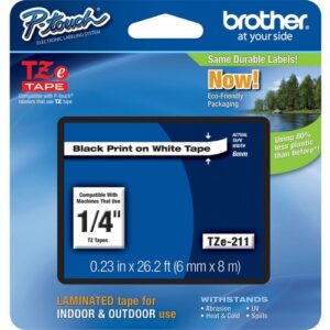 Brother - TZE-211 LAMINATED TAPE 6MM 8M BLACK ON WHITE