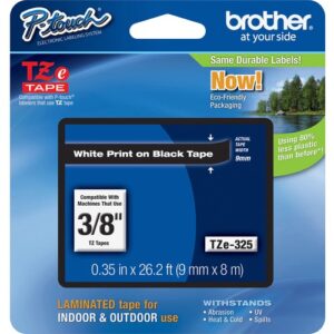 Brother - TZE-325 LAMINATED TAPE 9MM 8M WHITE ON BLACK