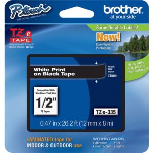 Brother - TZE-335 LAMINATED TAPE 12MM 8M WHITE ON BLACK