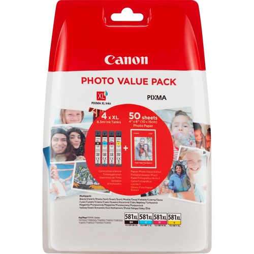 Canon - INK CLI-581XL BK/C/M/Y W/O SEC PHOTO VALUE PACK BLISTERED