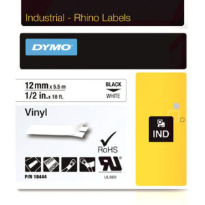 DYMO - RHINOPRO VINYL LABELS 12MM X 5.5M BLACK ON WHITE
