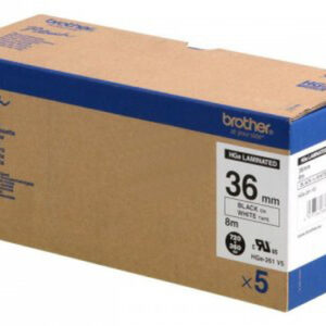 Brother - HGE-261 LAMINATED TAPE 36MM BLACK ON WHITE - 5 PACKS