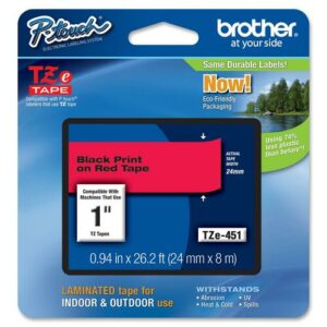 Brother - TZE-451 LAMINATED TAPE 24MM 8M BLACK ON RED