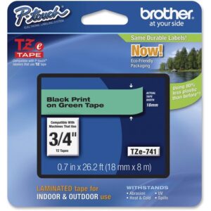 Brother - TZE-741 LAMINATED TAPE 18MM 8M BLACK ON GREEN