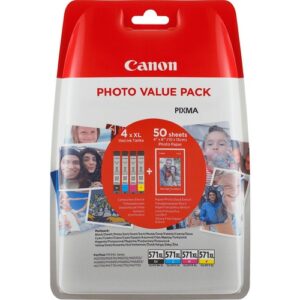 Canon - PHOTO VALUE PCK BLISTERED CLI-571XL C/M/Y/BK W/O SEC